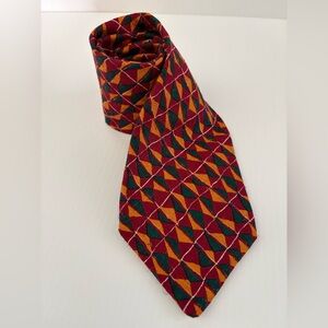 Y’Apre Men's Geometric Pattern Red Silk Tie